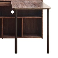 Benjara 47 Inches Wooden Desk With Bookcase And Open Shelving, Brown