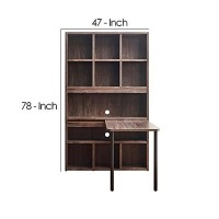 Benjara 47 Inches Wooden Desk With Bookcase And Open Shelving, Brown