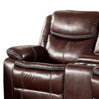 Benjara Recliner Loveseat With Leatherette Seating, Brown