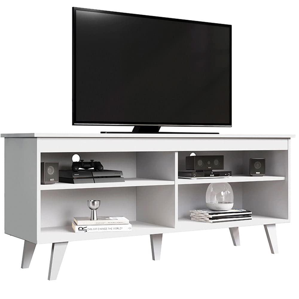 Madesa Tv Stand Cabinet With 4 Shelves And Cable Management, Entertainment Center For Tvs Up To 55 Inches, Wooden, 23'' H X 15'' D X 53'' L - White