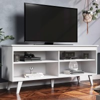 Madesa Tv Stand Cabinet With 4 Shelves And Cable Management, Entertainment Center For Tvs Up To 55 Inches, Wooden, 23'' H X 15'' D X 53'' L - White