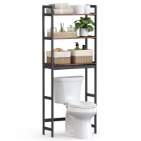 Songmics Over The Toilet Storage, 3-Tier Bathroom Organizer Over Toilet With Adjustable Shelves, Multifunctional Bathroom Shelf, Rustic Brown And Black Ubts012B01