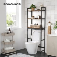 Songmics Over The Toilet Storage, 3-Tier Bathroom Organizer Over Toilet With Adjustable Shelves, Multifunctional Bathroom Shelf, Rustic Brown And Black Ubts012B01