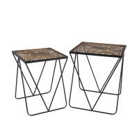 Woven Vinyl Top Square Accent Table,Set of 2,Brown and Black