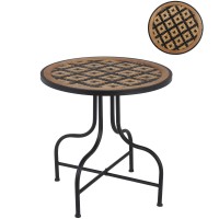 20 Inch Round Top Accent Table with Vinyl Weaving, Brown and Black