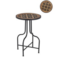 16 Inch Round Top Accent Table with Vinyl Weaving, Brown and Black