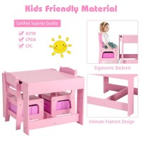 Costzon Kids Table And Chair Set 3 In 1 Wooden Activity Table With Storage Drawer Detachable Tabletop For Children Drawing Rea