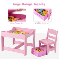 Costzon Kids Table And Chair Set 3 In 1 Wooden Activity Table With Storage Drawer Detachable Tabletop For Children Drawing Rea