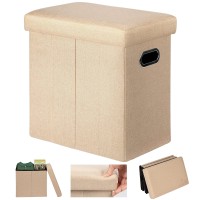 Cosyland Ottoman With Storage Slim Folding Ottoman Footrest Foot Stool Ottoman For Room Small Tall Collapsible Fabric Ottoman Furniture With Lid Handles Toy Chest Linen Beige 16.5X16.5X10.6In