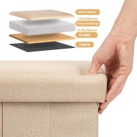 Cosyland Ottoman With Storage Slim Folding Ottoman Footrest Foot Stool Ottoman For Room Small Tall Collapsible Fabric Ottoman Furniture With Lid Handles Toy Chest Linen Beige 16.5X16.5X10.6In