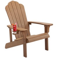 Homehua Hard Plastic Adirondack Chair Weather Resistant With Cup Holder Imitation Wood Stripes Easy To Assemble Maintain Out