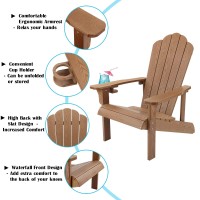 Homehua Hard Plastic Adirondack Chair Weather Resistant With Cup Holder Imitation Wood Stripes Easy To Assemble Maintain Out