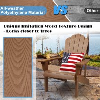 Homehua Hard Plastic Adirondack Chair Weather Resistant With Cup Holder Imitation Wood Stripes Easy To Assemble Maintain Out