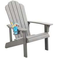 Homehua Hard Plastic Adirondack Chair Weather Resistant With Cup Holder Imitation Wood Stripes Easy To Assemble Maintain Ou