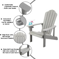 Homehua Hard Plastic Adirondack Chair Weather Resistant With Cup Holder Imitation Wood Stripes Easy To Assemble Maintain Ou