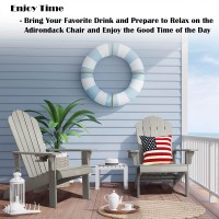 Homehua Hard Plastic Adirondack Chair Weather Resistant With Cup Holder Imitation Wood Stripes Easy To Assemble Maintain Ou