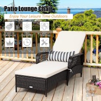 Tangkula Patio Wicker Chaise Lounge Chair, Outdoor Rattan Reclining Chaise W/ 6-Gear Adjustable Backrest, Thick Padded Cushion & Removable Lumbar Pillow, Ideal For Lawn, Beach, Balcony (Mix Brown)