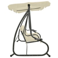 Vidaxl Patio Swing Chair, Outdoor Swing Bench With Adjustable Canopy, Hanging Daybed, Outdoor Swing Seat For Balcony Porch, Modern, Sand White Steel