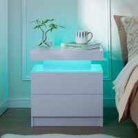 I-Aplus Nightstand Set Of 2 Led Nightstand With 2 Drawers  Bedside Table With Drawers For Bedroom Furniture  Side Bed Table With Led Light  White