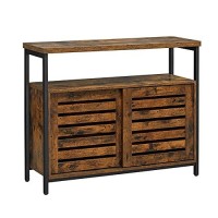 Benjara 39 Inches 2 Louvered Sliding Door Sideboard With Grains, Brown