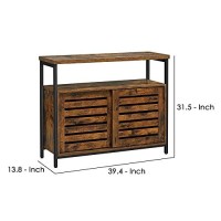 Benjara 39 Inches 2 Louvered Sliding Door Sideboard With Grains, Brown