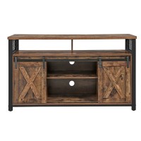 Benjara 53 Inches Wooden Tv Stand With 2 Barn Sliding Doors, Brown