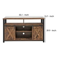 Benjara 53 Inches Wooden Tv Stand With 2 Barn Sliding Doors, Brown