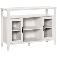 Homcom Farmhouse Sideboard Buffet Cabinet, Coffee Bar Cabinet With Storage Shelves, Kitchen Cabinet With 2 Framed Glass Doors And Anti-Topple, White