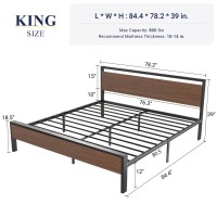 Allewie King Size Platform Bed Frame With Wooden Headboard And Footboard Heavy Duty 12 Metal Slats Support No Box Spring Neede