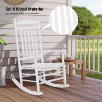 Vingli Wood Rocking Chair Outdoor With 450 Lbs Support Relaxing Rocker Solid Wood High Back Seat Reclining Seat For Deck Garden