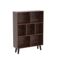 Leyaoyao Cube Bookshelf 3 Tier Midcentury Rustic Brown Modern Bookcase With Legs Retro Wood Bookshelves Storage Organizer Shelf