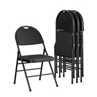 Cosco Commercial Xl Comfort Fabric Padded Metal Folding Chair With Contoured Seat Back, 300 Lb. Weight Rating, Triple Braced, 4-Pack, Black