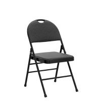 Cosco Commercial Xl Comfort Fabric Padded Metal Folding Chair With Contoured Seat Back, 300 Lb. Weight Rating, Triple Braced, 4-Pack, Black