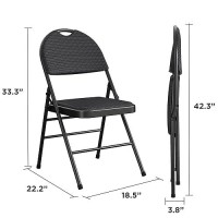 Cosco Commercial Xl Comfort Fabric Padded Metal Folding Chair With Contoured Seat Back, 300 Lb. Weight Rating, Triple Braced, 4-Pack, Black