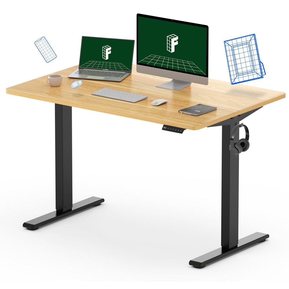 Flexispot En1 Electric Stand Up Desk Workstation 48 X 30 Inches Whole-Piece Desktop Ergonomic Memory Controller Height Adjustable Standing Desk (Black Frame + 48