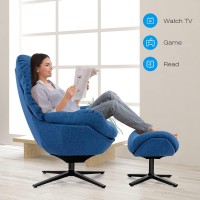 Giantex Swivel Lounge Chair W/Ottoman, Upholstered 360 Accent Lazy Armchair W/Rocking Footstool, Aluminum Alloy Base, Comfy Fabric Leisure Sofa Club Chair, Support To 330Lbs (Blue)