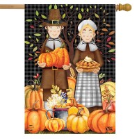 Pilgrims Thanksgiving House Flag Pumpkins Pie 28 X 40 Briarwood Lane