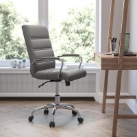 MidBack Gray LeatherSoft Executive Swivel Office Chair with Chrome Frame and Arms