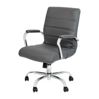 MidBack Gray LeatherSoft Executive Swivel Office Chair with Chrome Frame and Arms