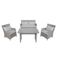 Wicker Sofa Set 4 Piece 2 Chairs Love Seat Table