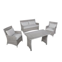 Wicker Sofa Set 4 Piece 2 Chairs Love Seat Table