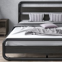 Sha Cerlin King Size Platform Bed Frame With Wooden Headboard And Footboard, Heavy Duty Metal Bed Frame With 10