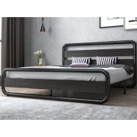 Sha Cerlin King Size Platform Bed Frame With Wooden Headboard And Footboard, Heavy Duty Metal Bed Frame With 10