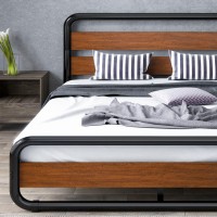 Sha Cerlin Queen Size Bed Frame With Wooden Headboard And Footboard, Heavy Duty Oval-Shaped Platform Bed With Under-Bed Storage, Noise Free, No Box Spring Needed, Walnut