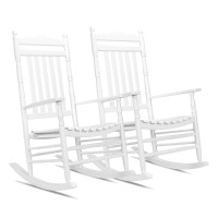 Vingli 2 Pcs Wood Rocking Chair Outdoor With 450 Lbs Support Relaxing Rocker Solid Wood High Back Seat Reclining Seat For Deck