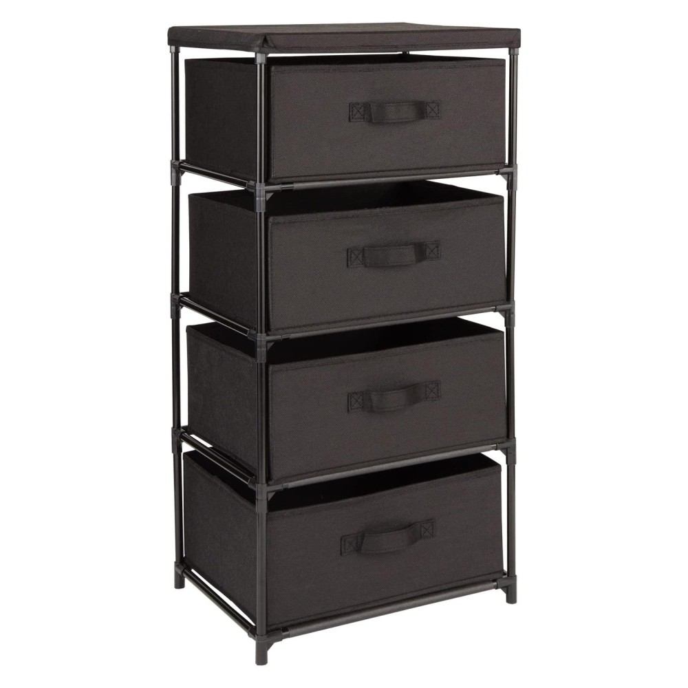 Juvale Black 4 Drawer Dresser, Fabric Clothes Storage Stand For Bedroom, Nursery, Closet Organizer Unit (16.5 X 13 In)