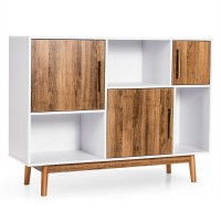 Dortala 3-Door Sideboard W/Storage Compartments, Modern Standing Cabinet Buffet Tv Stand, Multipurpose Sideboard Ideal For Home & Office, White & Coffee