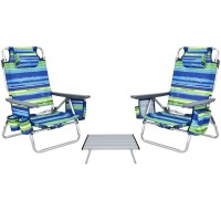 Giantex Folding Camping Chair 3 Pcs Beach Chair And Aluminum Table Set, Patio Sling Chairst With 5 Adjustable Position, Backpack Lawn Chair For Fishing,Travelling Sunbathing Chairs Set