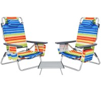 Giantex Folding Camping Chair 3 Pcs Beach Chair And Aluminum Table Set, Patio Sling Chairst With 5 Adjustable Position, Backpack Lawn Chair For Fishing,Travelling Sunbathing Chairs Set