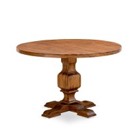 East West Furniture IRVING Round Dining Table with Pedestal Rustic Rubberwood Table in Sandblasting Antique Walnut Finish 48 I